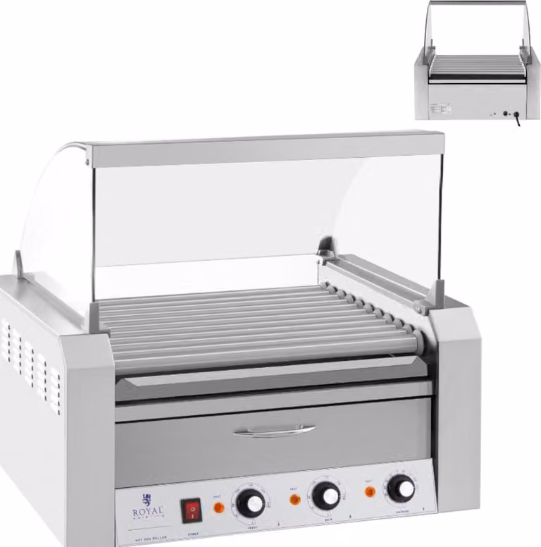 Expondo Royal Catering Griglia per hot dog - 11 rulli - Cassetto scaldavivande - Acciaio inossidabile