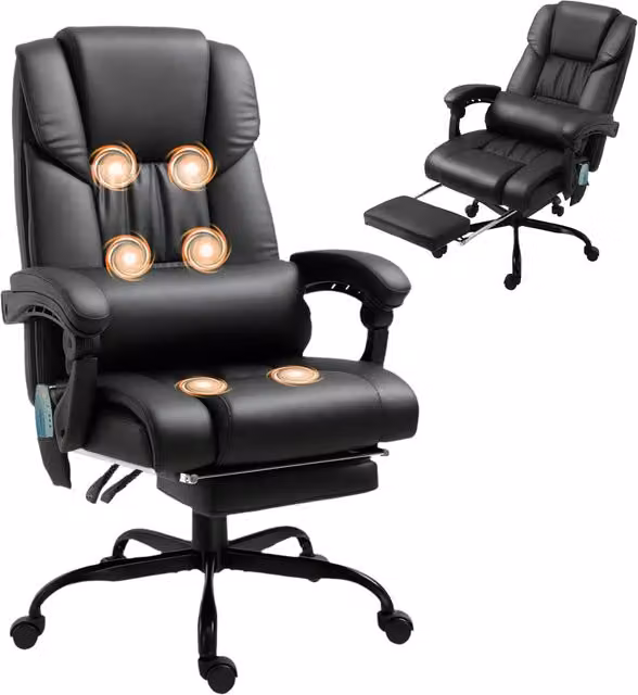 Sedia da Ufficio Ergonomica Zephmum con Massaggio, Poggiapiedi e Schienale Alto, Nero – 1