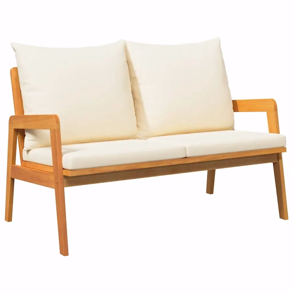 Panchina da giardino moderna vidaXL in legno di acacia oliato marrone con cuscini beige L: 115 cm, P: 65 cm, H: 71 cm – 2