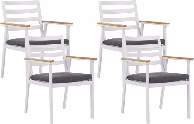 Set di 4 sedie da giardino BELIANI in alluminio verniciato a polvere con cuscini, colore bianco e grigio