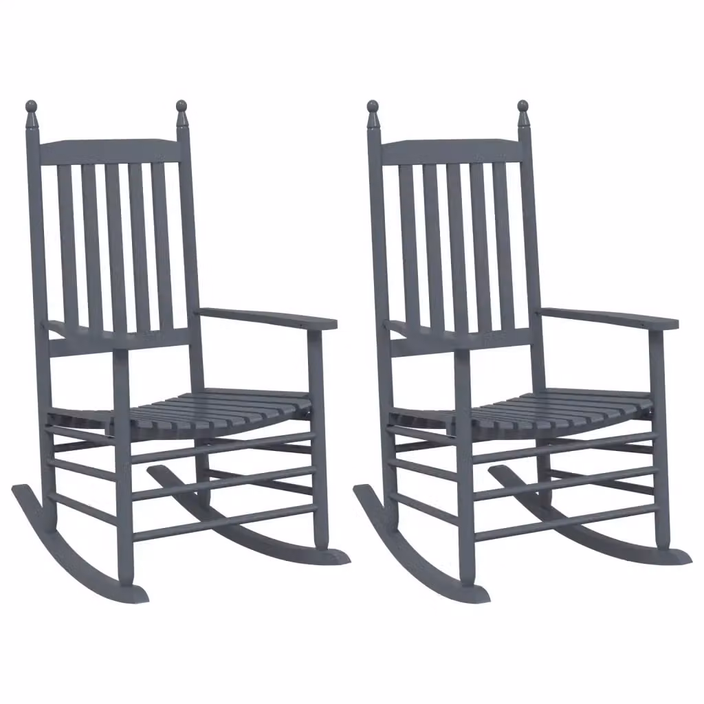 Set di 2 sedie a dondolo vidaXL in legno massello di pioppo grigio con braccioli per giardino e terrazzo – 2