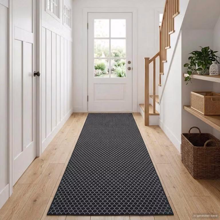 Tappeto Runner vidaXL ORIZ con motivo geometrico moderno in poliestere, colore nero