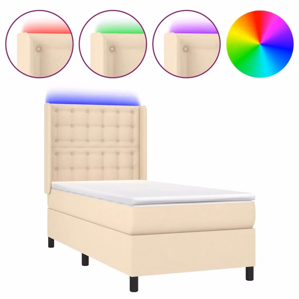 Letto Ibrido con Materasso e Illuminazione LED vidaXL in Tessuto Beige, L 100 x P 200 x H 203 cm – 2
