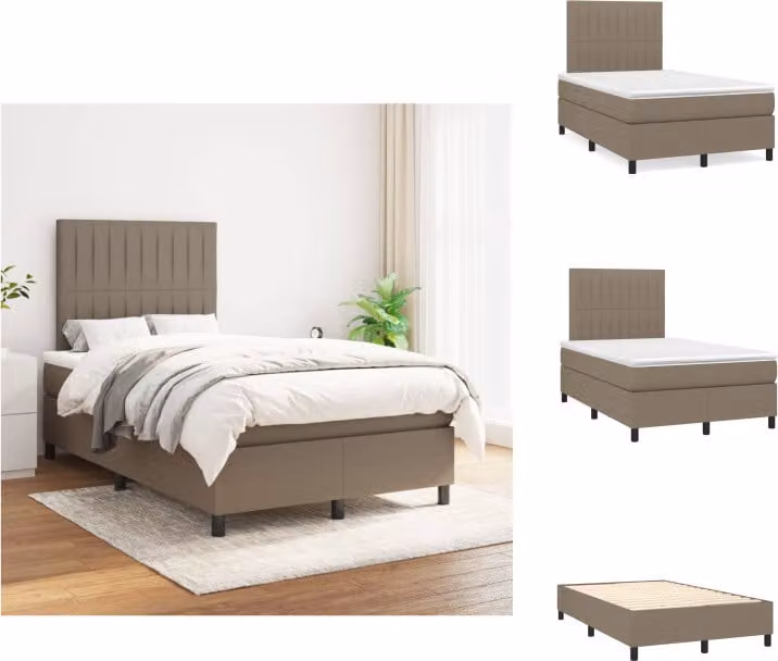 vidaXL Letto a molle con materasso in tessuto taupe 120x200 cm - Letti & strutture letto