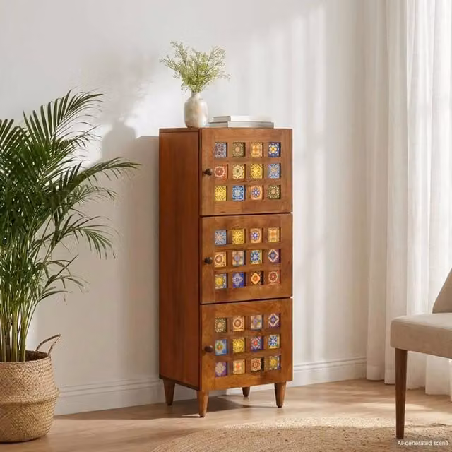 Credenza Noce 40 x 33 x 110 cm Legno di mango massello 4018253