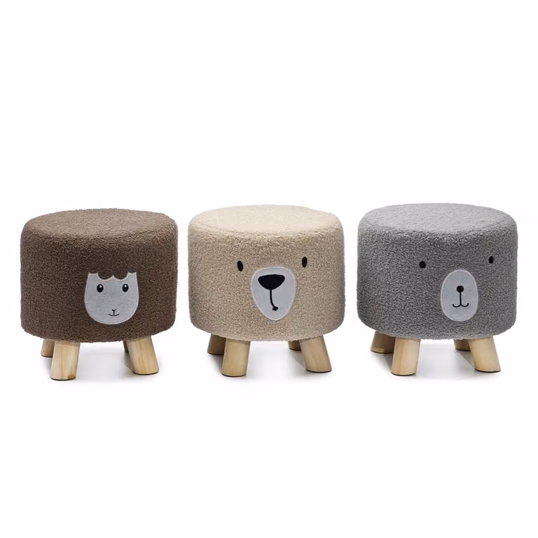 Pouf Animali Teddy VESTIAMO CASA in tessuto effetto peluche beige, diametro: 28 cm, altezza: 28 cm