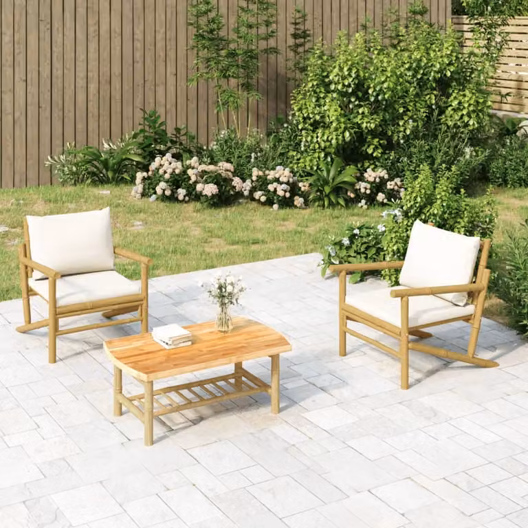 Maison Exclusive - Set da giardino a 3 pezzi con cuscini color crema in bambù