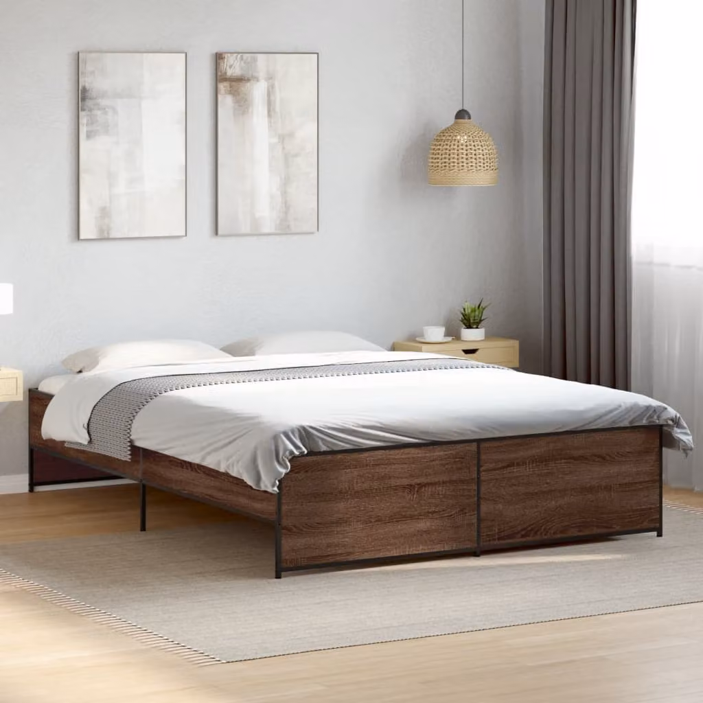 Giroletto vidaXL in legno multistrato e metallo, colore rovere marrone, L/P/H: 200 x 140 x 40,5 cm