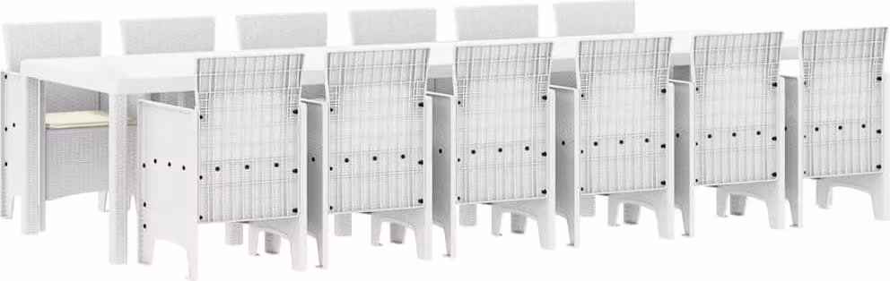Set da Pranzo per Giardino 13 pcs Bianco Rattan Polt