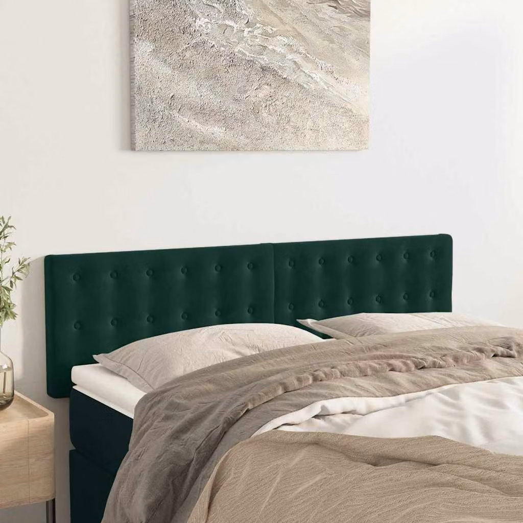 Testiera per letto vidaXL in velluto verde scuro, L: 144 cm, P: 5 cm, H: 78-88 cm