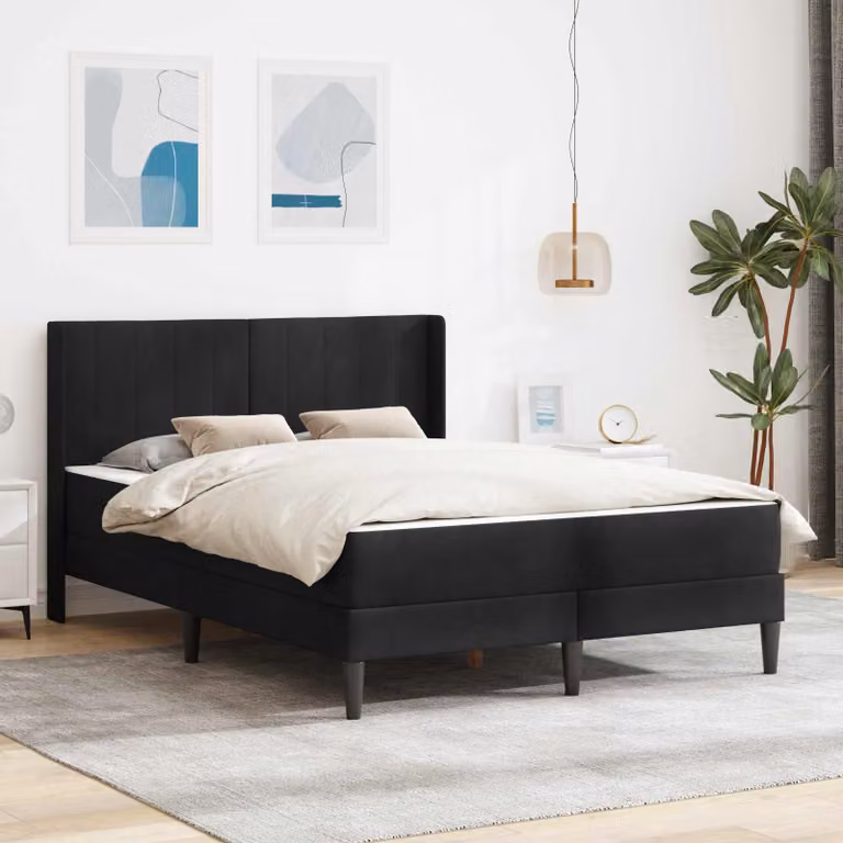 vidaXL Letto con Materasso in Velluto Nero L: 140 cm, P: 200 cm, H: 96 cm