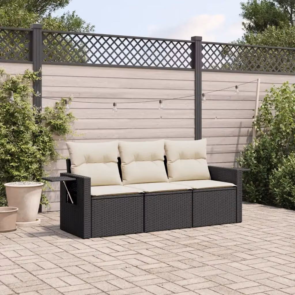 Set Salotto da Giardino Moderno 3 Pezzi DESIGN IN con Cuscini Bianchi e Struttura in Metallo Nero – 2