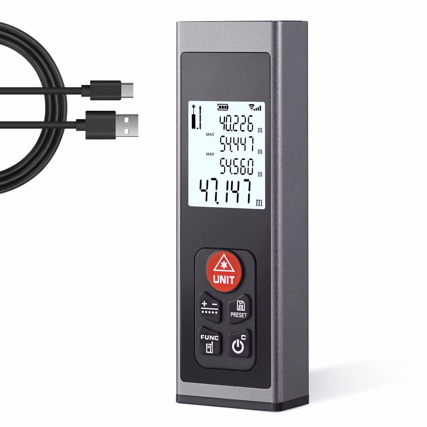 Misuratore laser HYCHIKA, misuratore laser di tipo C, ricaricabile, portata 60 metri, con custodia