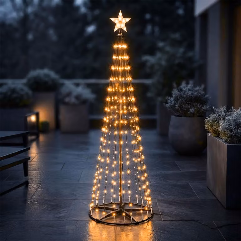 3.12 Albero luminoso a LED con telecomando - 1,5 m / 154 LED - Albero illuminato per esterni, luce bianco caldo (1,5 m / 154 LED)