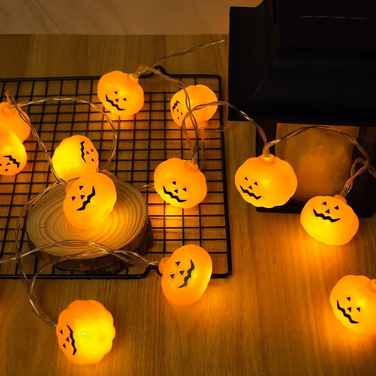 Catena luminosa a LED a forma di zucca, 20 LED bianco caldo, 2 modalità, alimentata a batteria