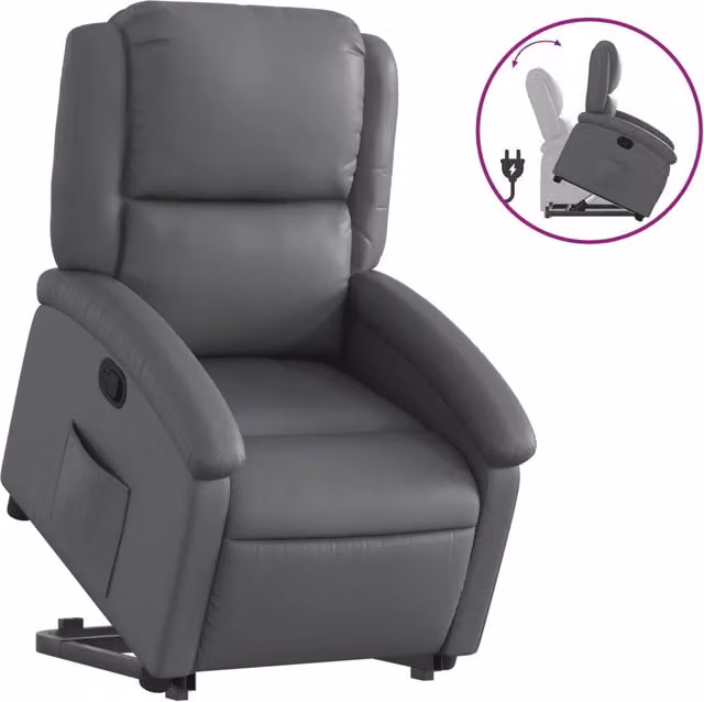 Poltrona | Sedia Relax Alzapersona Reclinabile Grigio in Similpelle