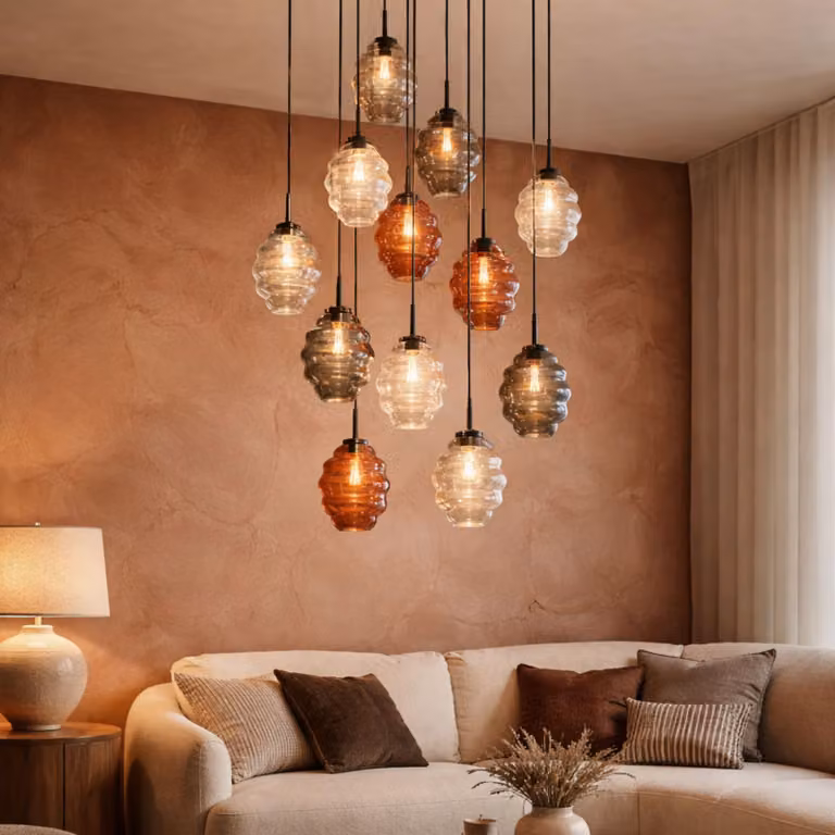 s.luce Echos gallery light 12 fiamme Ø 80cm baldacchino Ø 25cm trasparente 12 fiamme ovali, allungate