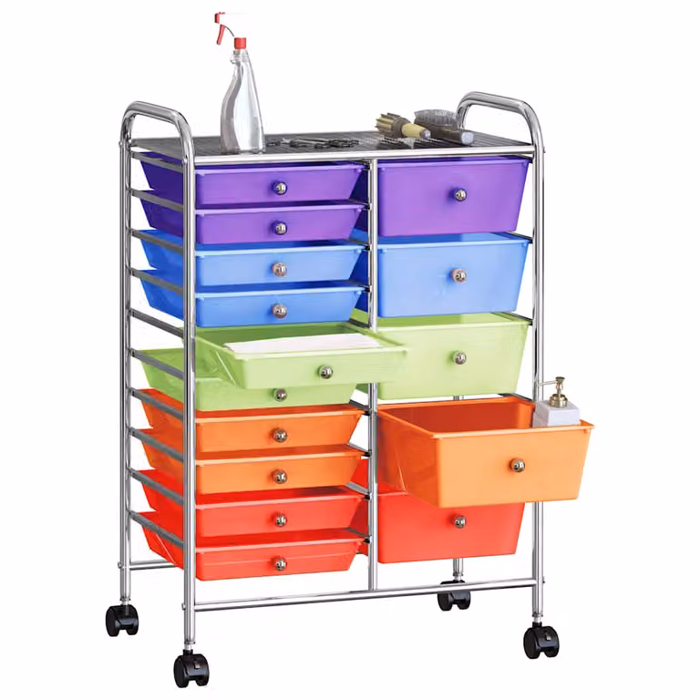 vidaXL Carrello Portaoggetti XXL 15 Cassetti Multicolore in Plastica