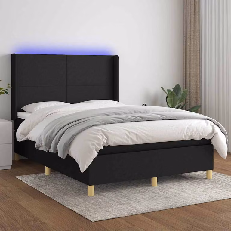 Letto a molle con materasso vidaXL in tessuto nero con illuminazione LED e porta USB L/P/H: 140 x 200 x 6 cm