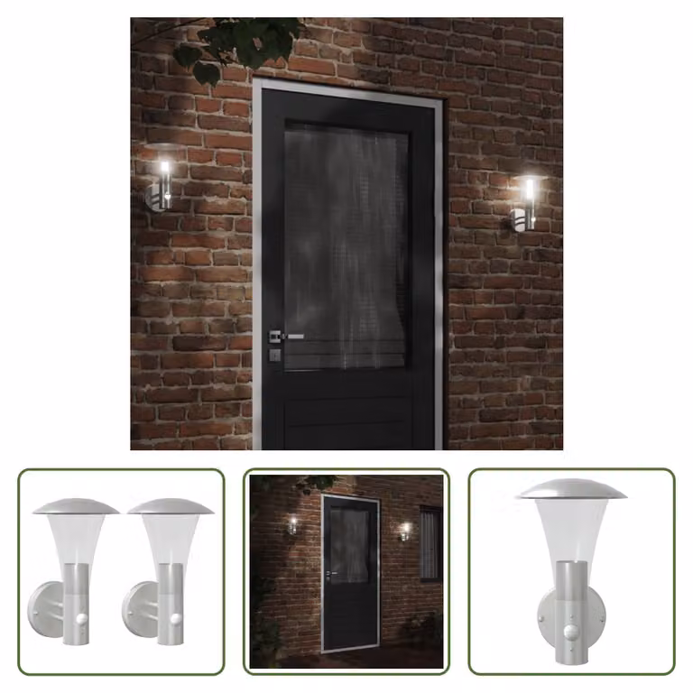 The Living Store Luci da parete per esterni con rilevatore di movimento 2 pezzi in acciaio inox argento