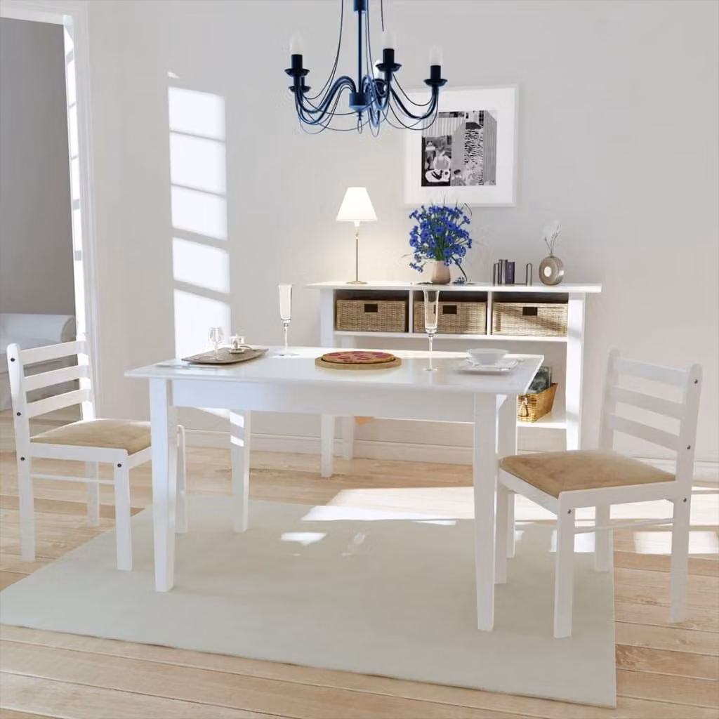 The Living Store Sedie da pranzo 2 pz. Legno di gomma massiccio bianco e velluto