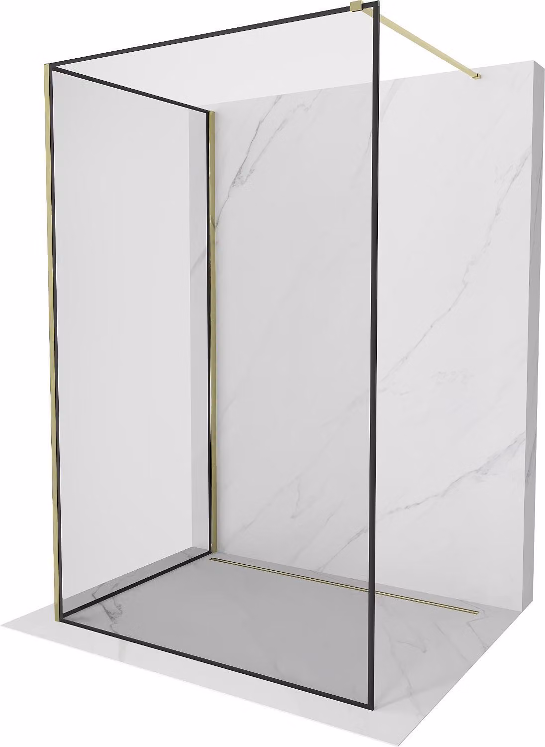 Mexen Kioto parete doccia Walk-in 140 x 100 cm, cornice nera, oro - 800-140-212-50-70-100