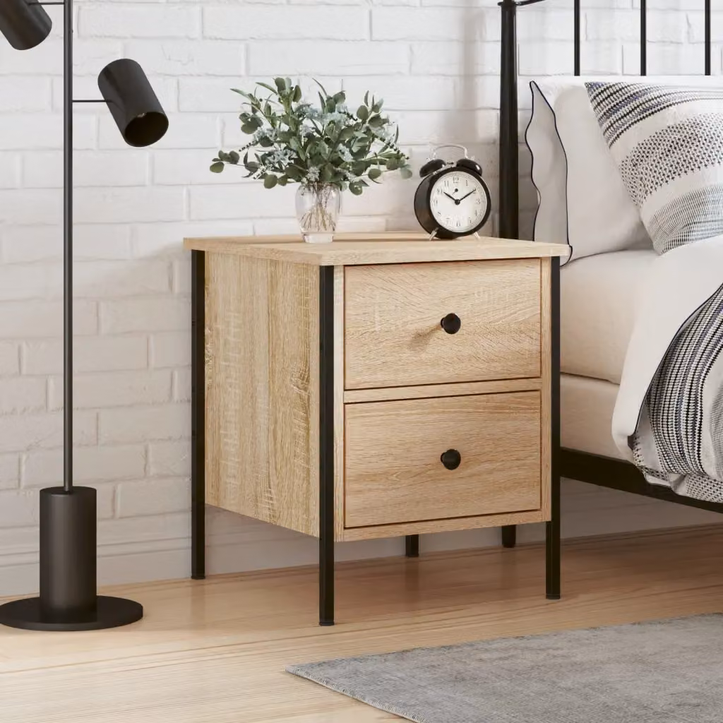 Comodino in stile industrial vidaXL in legno e metallo, colore beige e marrone, L 40 cm x P 42 cm x H 50 cm