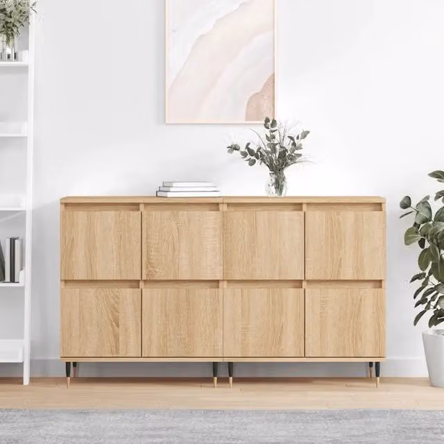 Set di 2 credenze vidaXL in legno e metallo color rovere, modello da appendere per sala da pranzo, L/P/H: 120 x 35 x 70 cm
