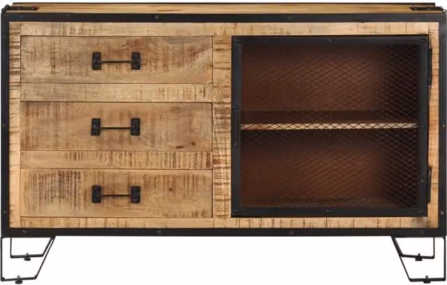 Credenza | Madia | Buffet da pranzo | Armadio da pranzo 100x31x60 cm in Legno Massello di Mango Grezzo