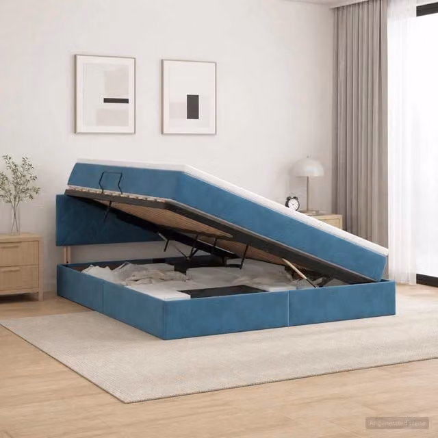 Letto con Contenitore vidaXL in Velluto Blu e Bianco L: 180 cm, P: 200 cm, H: 88 cm