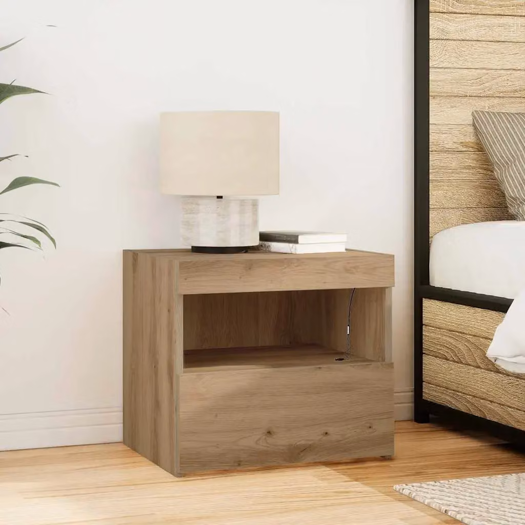 Armadio da notte vidaXL in stile rustico marrone con illuminazione integrata L 50 cm x P 40 cm x H 45 cm
