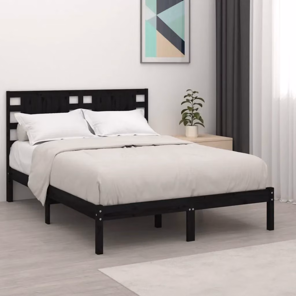 Letto matrimoniale in legno massello di pino nero con doghe fisse L: 140 cm, P: 190 cm, H: 146 cm – 2