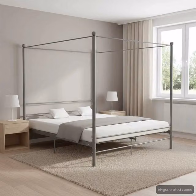 Letto a Baldacchino Moderno vidaXL in Metallo Laccato Grigio 200x200 cm