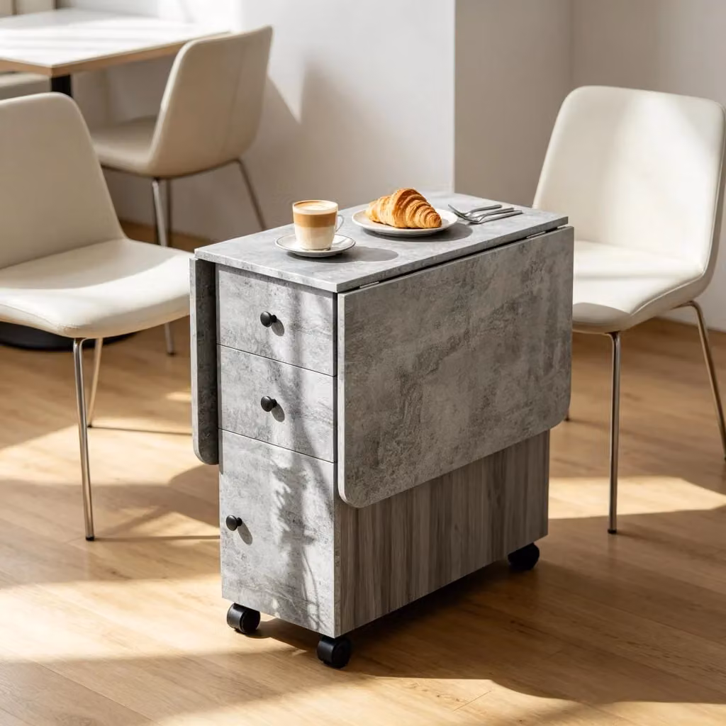 Tavolo pieghevole salvaspazio WISHDOR grigio con cassetti e ruote, L: 120 cm, P: 60 cm, H: 76,5 cm – 2