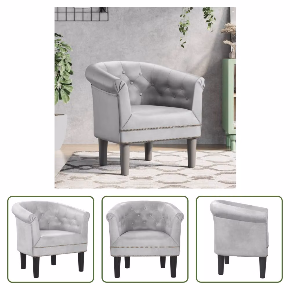 Poltrona Living Store, rivestita in ecopelle color argento