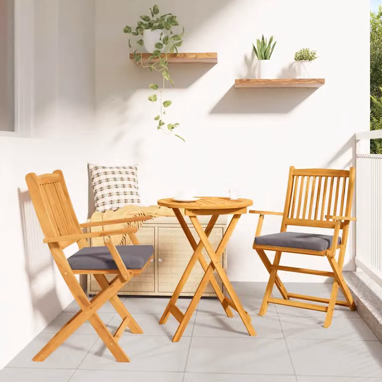 Set di 2 sedie pieghevoli da giardino vidaXL in legno di acacia marrone con cuscini rimovibili