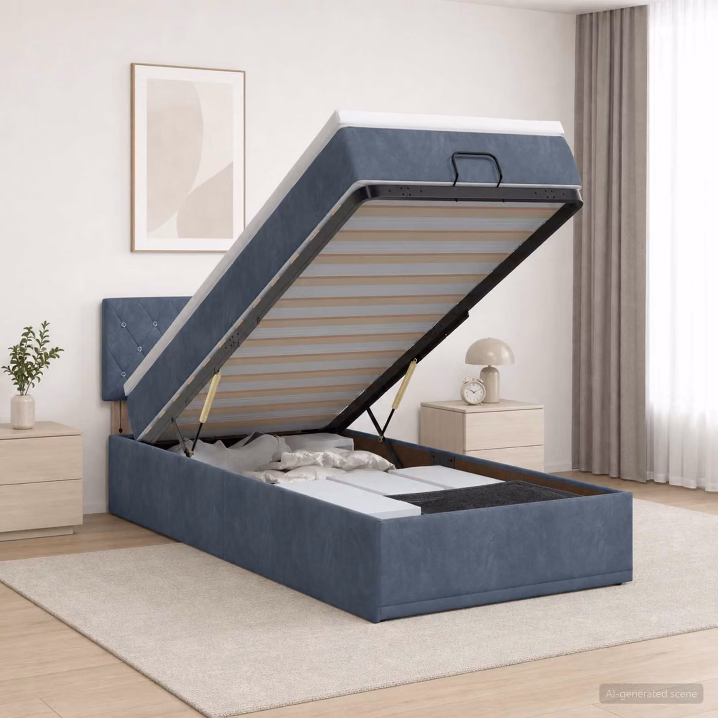 Letto ottomano con materasso vidaXL in velluto Grigio Scuro L: 90 cm, P: 200 cm, H: 128 cm