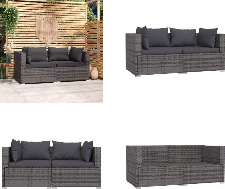vidaXL divano a 2 posti con cuscini in poly rattan grigio - divano a 2 posti - divani a 2 posti - divano angolare - divano da giardino
