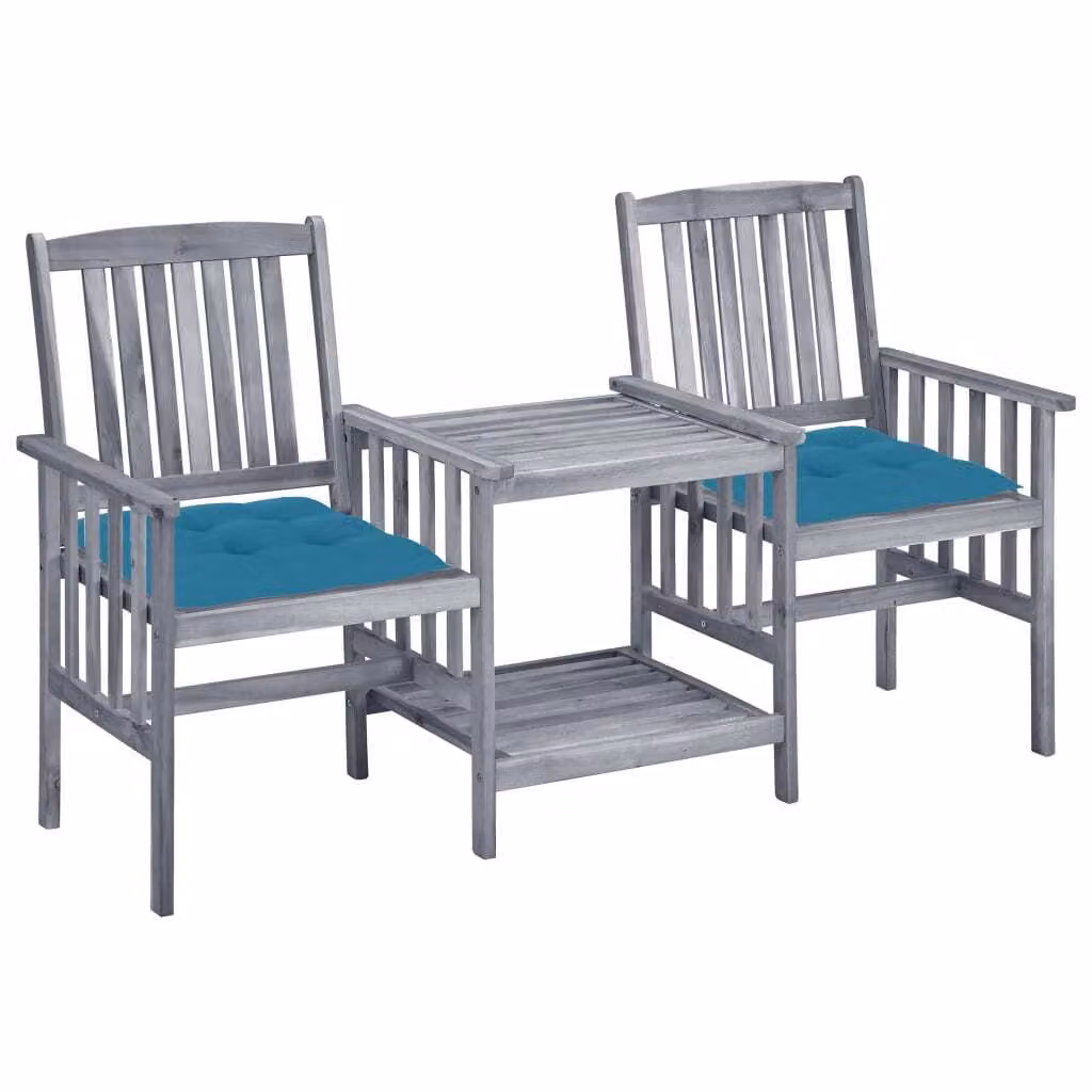 The Living Store Sedie da giardino con tavolino e cuscino in legno massiccio di acacia