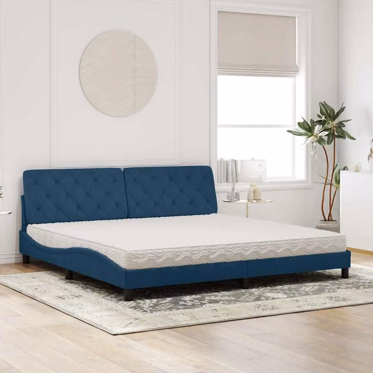 Letto moderno vidaXL in velluto blu con materasso in schiuma, L/P: 200 x 200 cm
