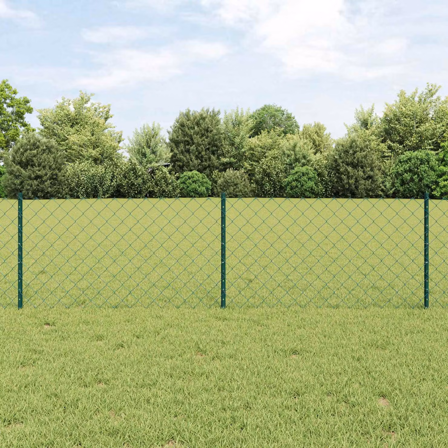 Recinzione a maglie con palo vidaXL in acciaio rivestito in PVC verde, L: 10 m, H: 0,6 m