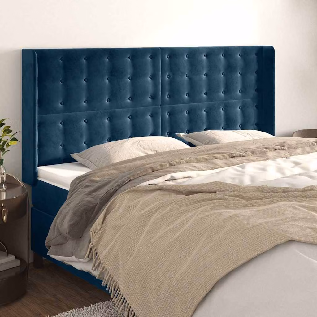 Testiera ad orecchio vidaXL in velluto blu scuro, L/P/H: 163 x 16 x 118/128 cm
