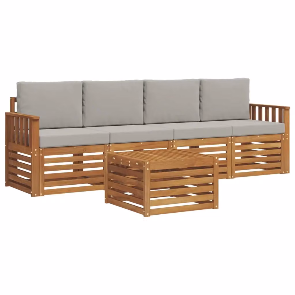 Set di mobili da giardino vidaXL composto da divano a 3 posti, poltrone e tavolino da caffè in legno di acacia con cuscini beige e grigi – 2