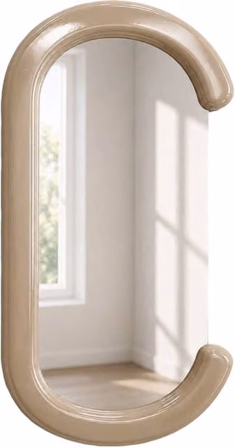 Specchio ovale decorativo SWEEEK in legno beige, H: 91 cm