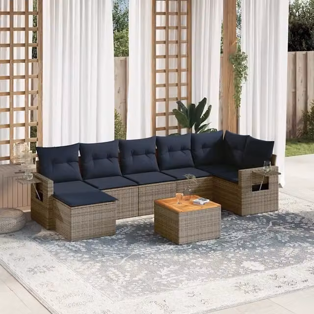 Set Divani da Giardino 8 pz con Cuscini Grigio in Polyrattan 3224675