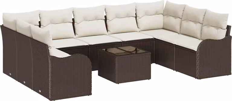 Set Divano da Giardino 10 pcs Marrone e bianco Poly Rattan