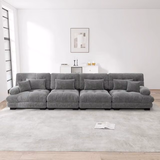 Divano letto angolare 4 posti ¨C Minimal ¨C Tessuto chenille grigio