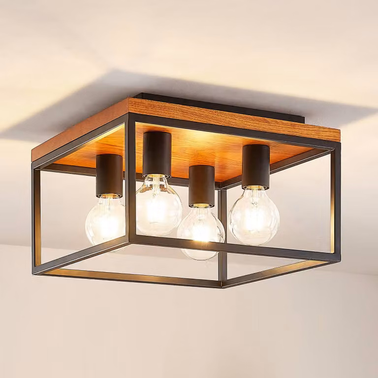 Plafoniera soffitto Miravi Lindby, dimmerabile, Nero, Soggiorno / Sala da pranzo, Legno, Moderno, Plafoniera