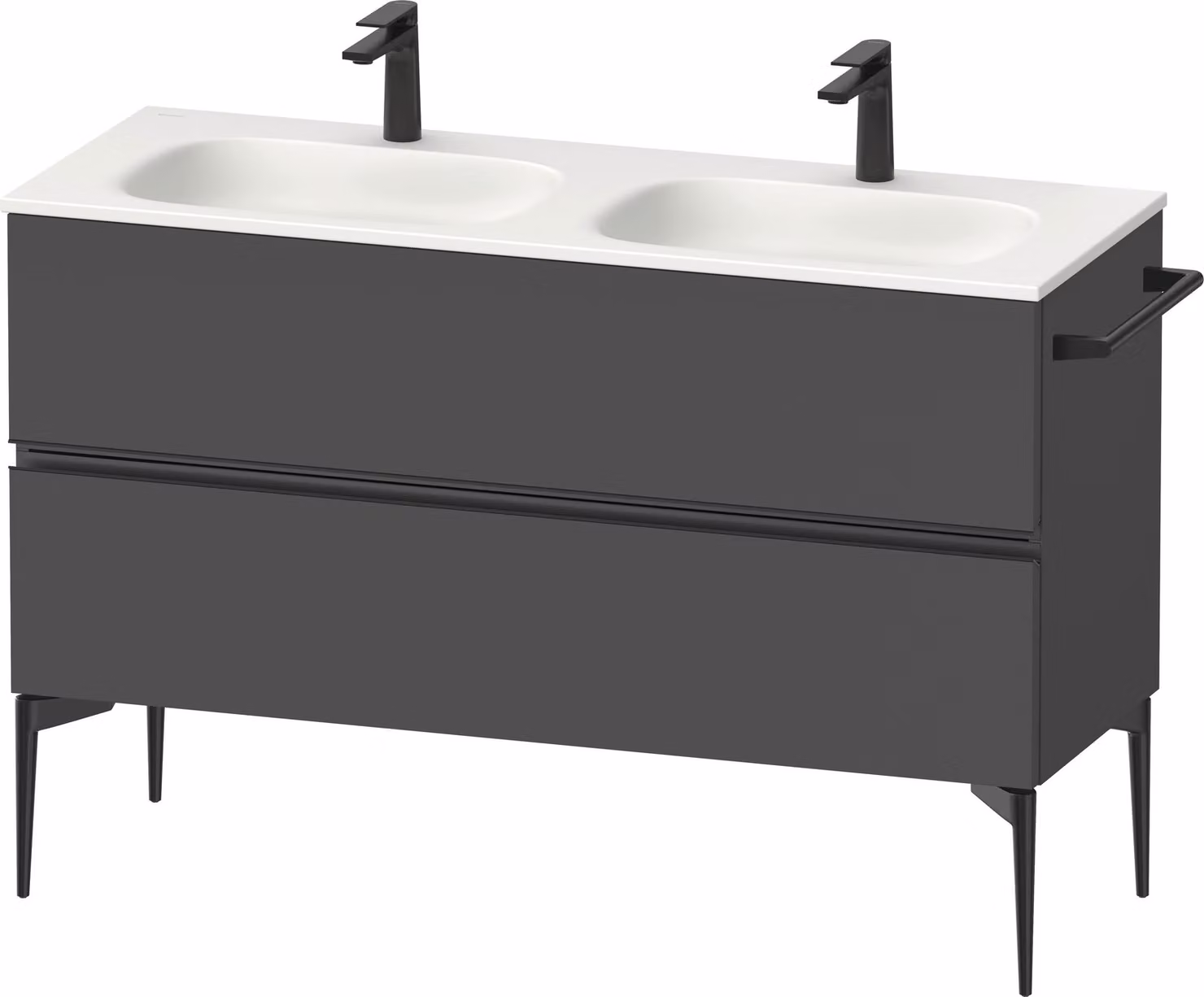 Duravit Sivida Meuble sous-lavabo, 2 tiroirs, poignée noire diamantée mate, 1280x477x592mm, pour Sivida, SV46540BD490000, SV46540BD490000