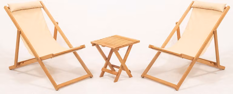 Skye Decor, MYN03, Set da giardino con tavolo e sedie (3 pezzi), color crema, 100% legno di carpino, 40 x 40 x 40 cm